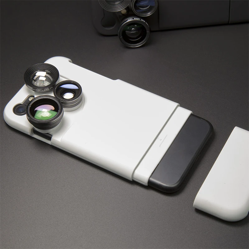 OTAO 4 in 1 Mobile Phone Lensese Cases Full Coverage For iPhone X 8 7 6S 6 Plus Wide Angle Macro Fisheye Phone Lenses Black Case
