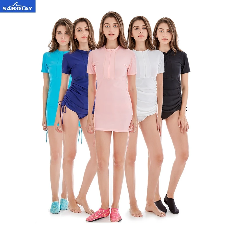 SABOLAY Women Rash Guards Quick Dry Swimwear Female Swimsuits Bodysuit Short Sleeves Beach Bathing Suits Skirt And Underpants | Спорт и