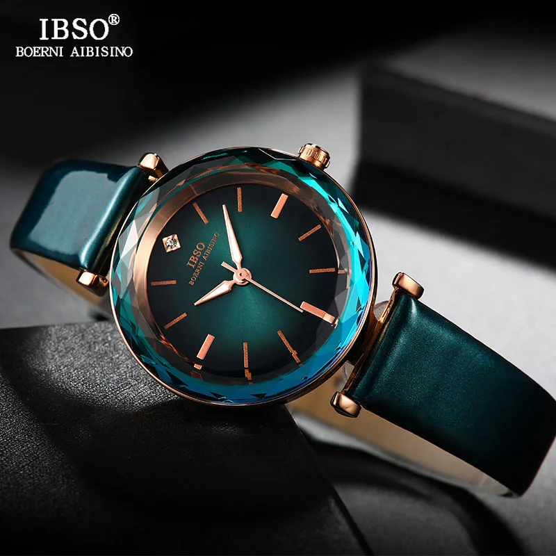  IBSO Brand Luxury Women Crystal Watches Fashion Cut Glass Design Wrist Watch For Female Leather Qua