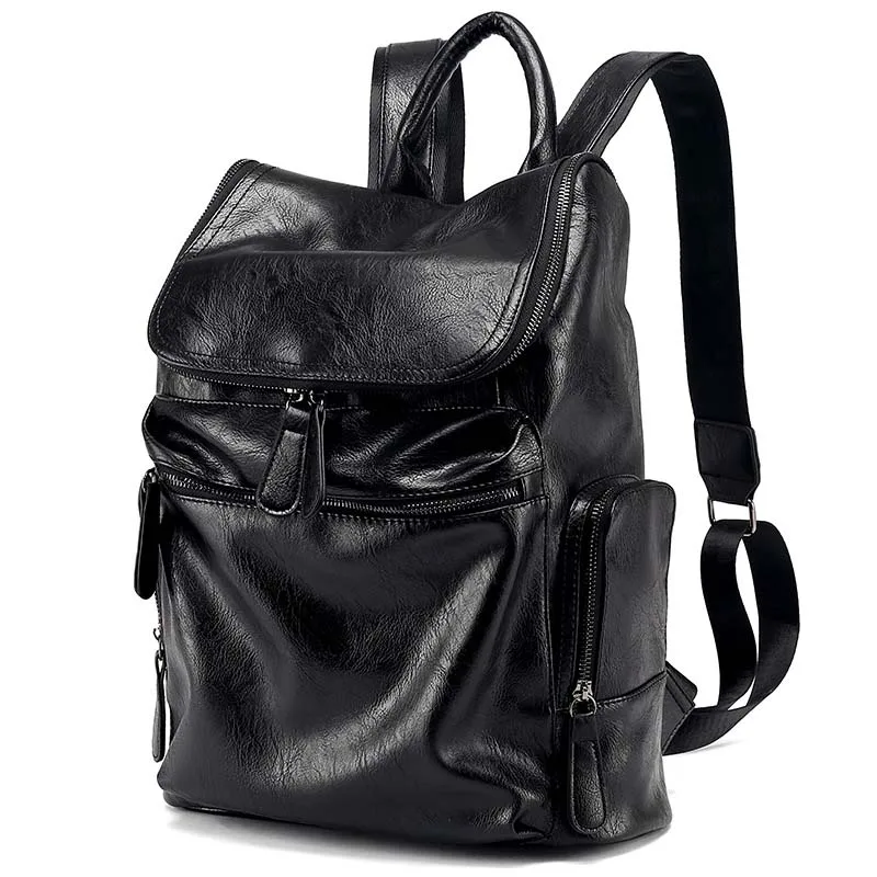 KAVIS брендовый лоскутный Большой Вместительный мужской кожаный рюкзак для путешествий, повседневный мужской рюкзак, кожаный рюкзак для путешествий mochila - Цвет: Black