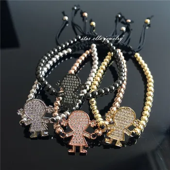 

10pcs/lot Micro Pave CZ Stainless Steel Ball Beaded Bracelet Girl Female Sign Macrame Braiding Adjustable Bracelet