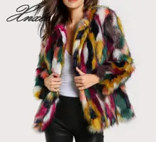 Xnxee fur coat colorful faux fur coat multi-color long-sleeved collarless casual female winter fur coat Xnxee fur coat colorful faux fur coat multi-color long-sleeved collarless casual female winter fur coat
