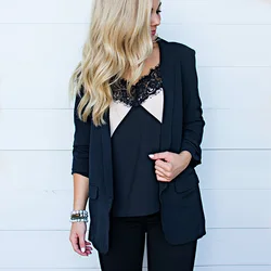 High quality blazer women's outerwear casual solid color long-sleeved pocket lapels fashion wild small suit jacket High quality blazer women's outerwear casual solid color long-sleeved pocket lapels fashion wild small suit jacket