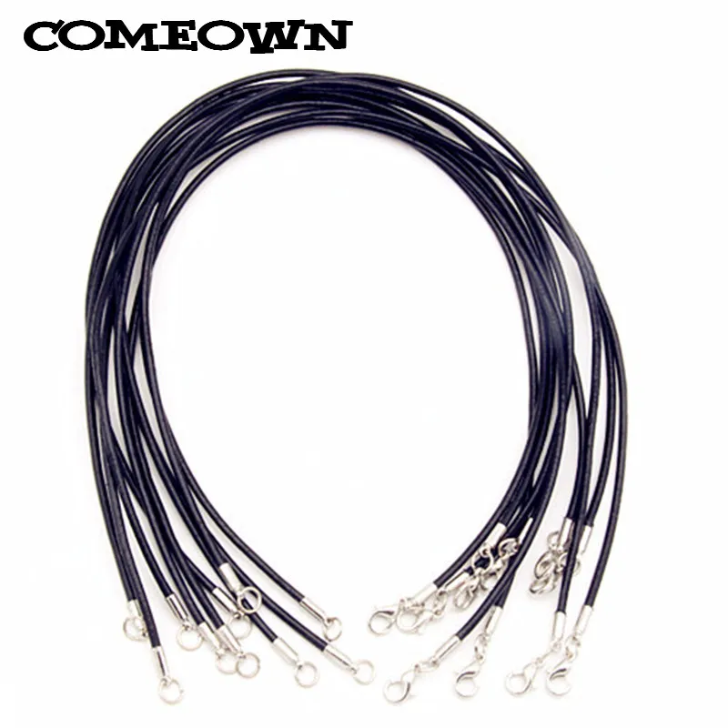 

COMEOWN 10pcs Black 2mm 12"-30" Real Leather Necklace Cord/String with Lobster Clasp DIY Jewelry Making Necklaces Top Quality