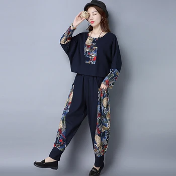 

Leisure Plus Size Set 2pc Tops + Trousers for Women Florals Print Women's Tracksuit Femme Two Piece Suit Clothes Pants