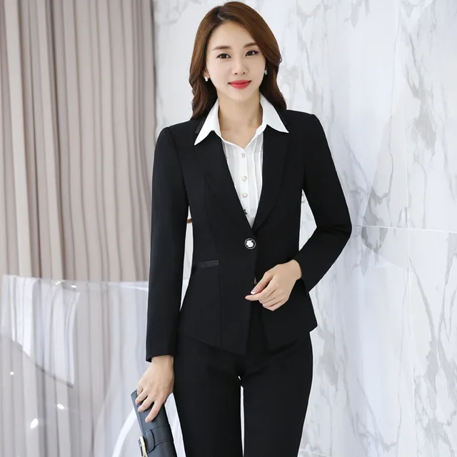 Formal Black Ladies Office Long Sleeve Autumn Winter Professional