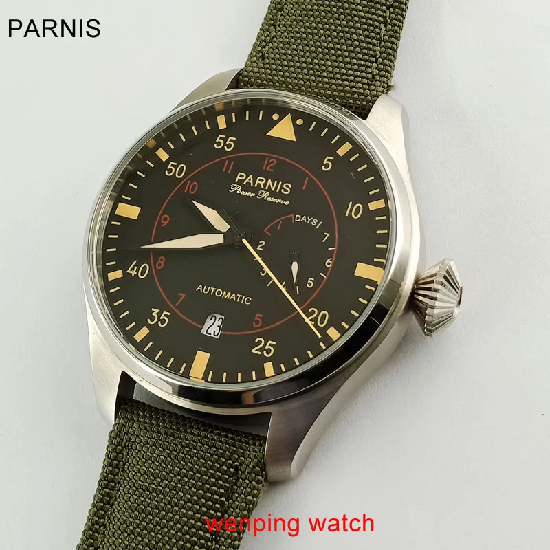 Часы Parnis 47 мм запас хода светящиеся стрелки чехол Автоматический ход Мужские t мужские часы W851