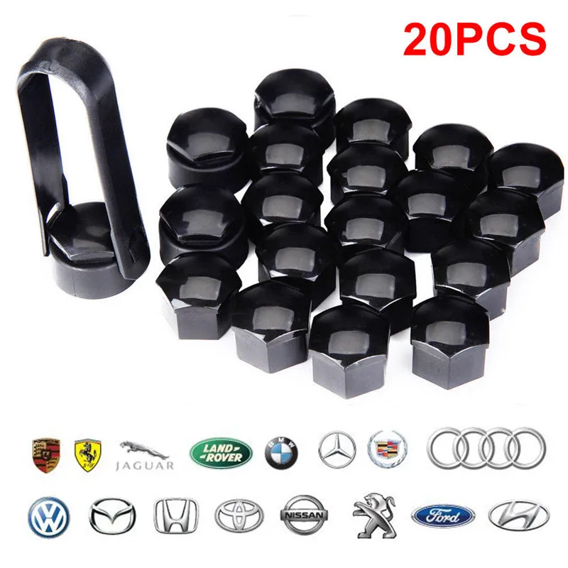 

20Pcs Wheel Nut Caps Bolt Covers 17mm Black Tire Studs Protective Bolt Caps License Plate Bolts Exterior Decoration