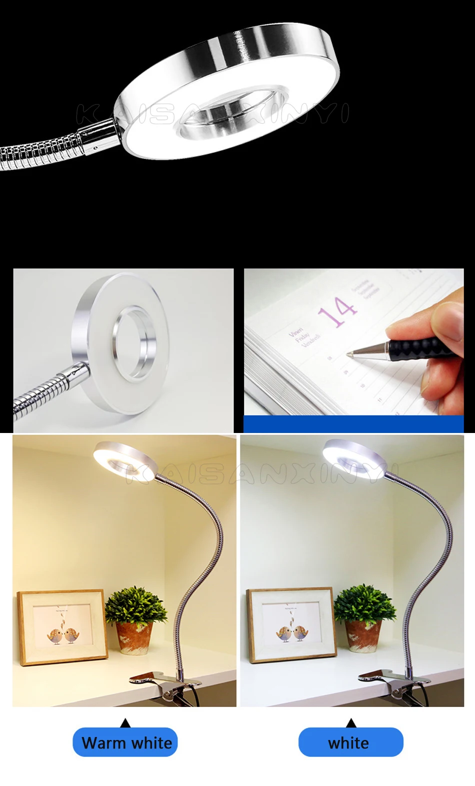 Светодиодный настольная лампа с зажимом 5 Вт Гибкий светодиодный прикроватный светильник для чтения офисный Настольный светильник US/EU штекер Холодный/теплый светильник светодиодный ночник s