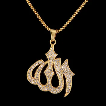 

Allah Pendant Necklaces Muslim Jewelry For Women Men Fashion New Trendy Rhinestone Fashion Necklace