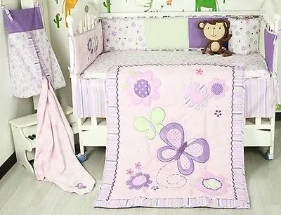 Baby Nursery Crib Bedding Set Cot Purple Butterfly Christmas