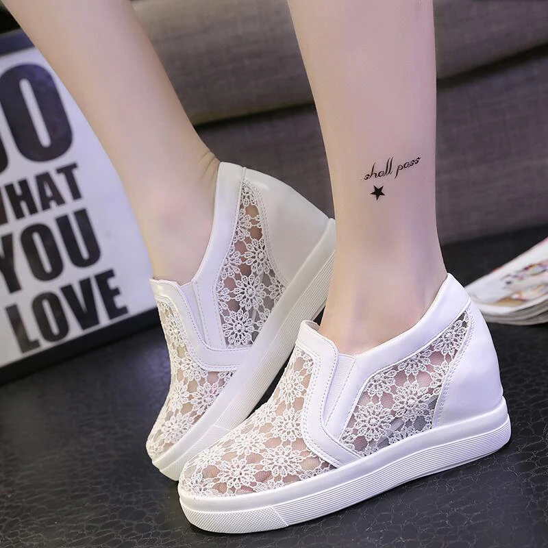 De Mulheres Lace Nova Sapatos Preto Floral branco Verão Chegada Femininos Black Cunhas Lona Bom Sapatas White qwxv15
