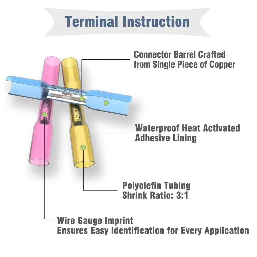 800 шт термоусадочные стыковые соединители, водонепроницаемая припоя втулка трубка, электрический провод изолированный стык медный обжимной провод соединители комплект