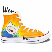 Вэнь Дизайн Пользовательские Ручная окрашенные кроссовки Время приключений Мужские Женские высокие холщовые туфли для дня рождения рождественские подарки