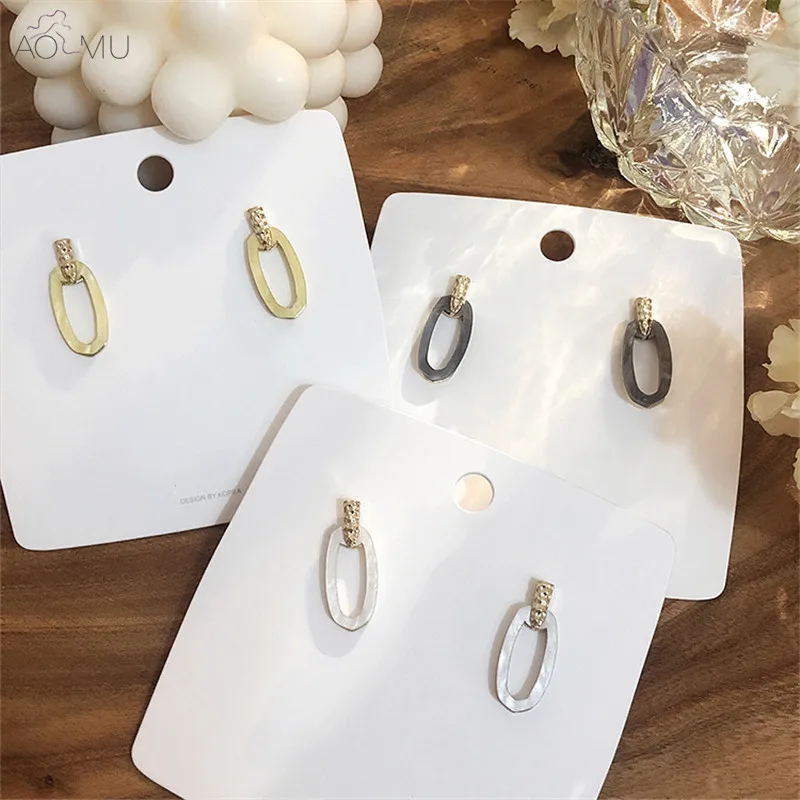 

AOMU New Korean Simple Metal Gold Color Geometric Oval Plate Wood Stud Earrings for Women Gifts Party Wedding Brincos Jewelry