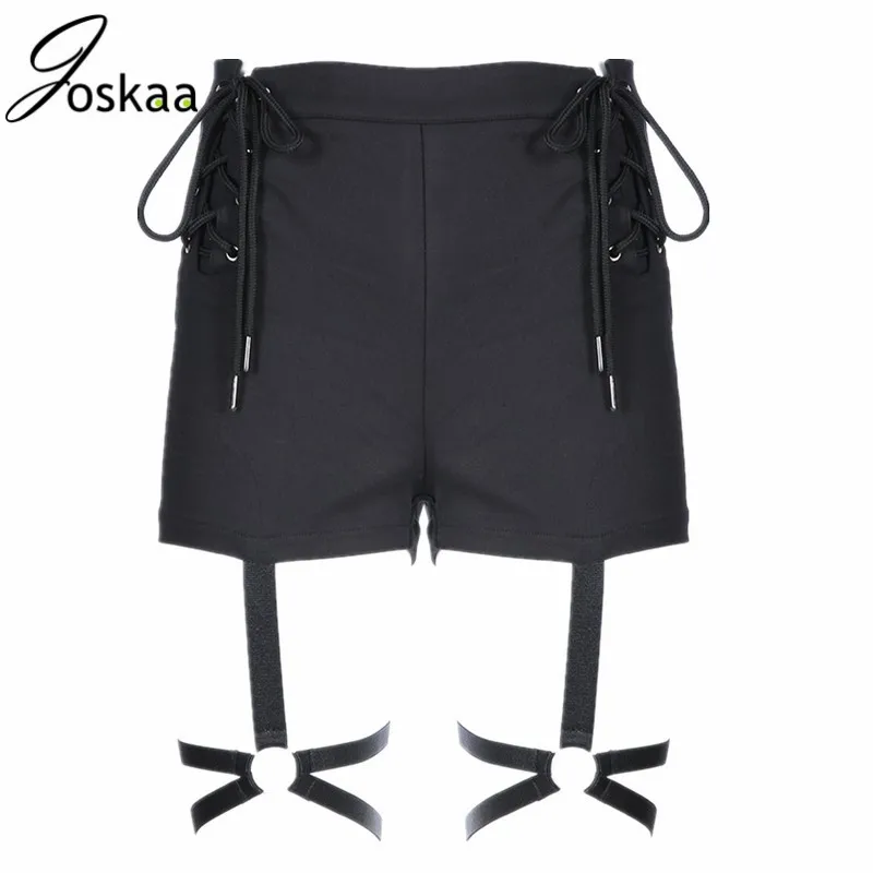 

Joskaa Fashion Skinny Black High Waist Shorts Women Bandage Lace up Sexy Summer Shorts Leg Ring Dance Short Bottom Bodycon