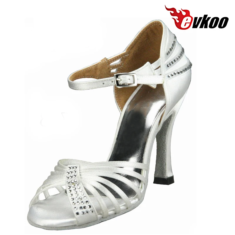 Evkoodance DIY Woman Dancing Shoes Latin Shoes Size US 4-12 10 cm High  Heel Black Silver Brown Satin With Rhinestone Evkoo-443