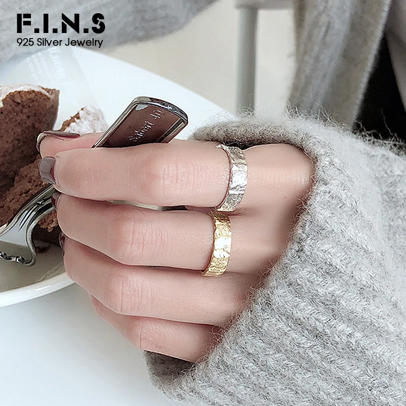 

F.I.N.S 925 Sterling Silver Rings Unique Irregular Uneven Surface Open Ring 925 Silver for Unisex Adjustable Ring Minimalist