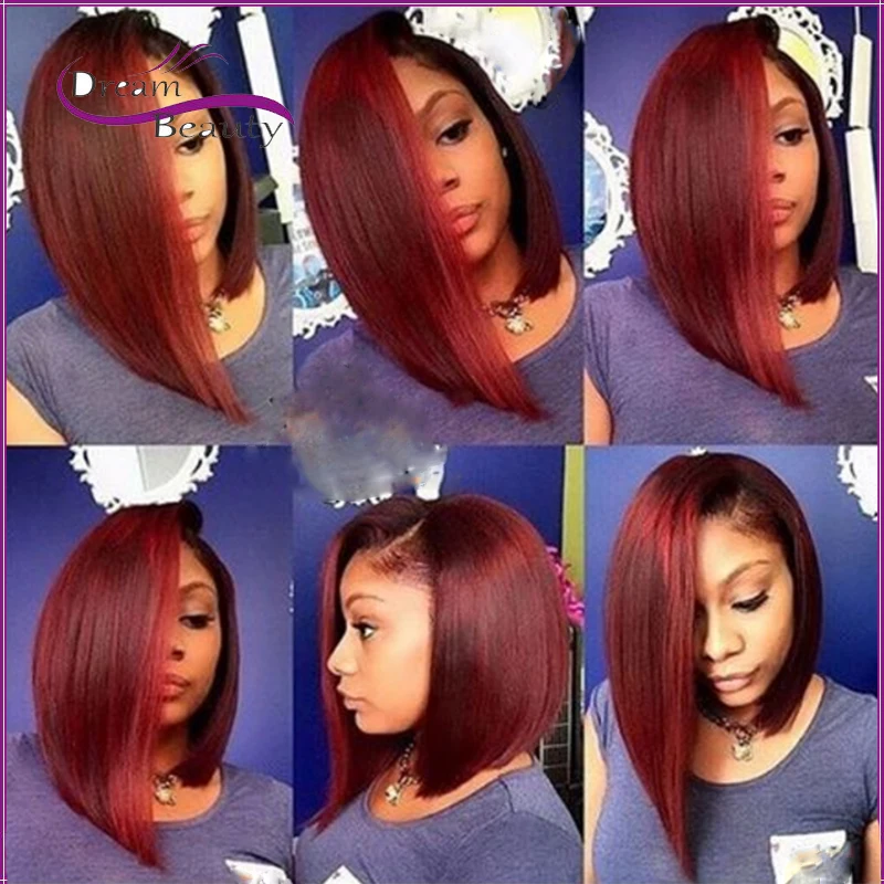 

T1B/Burgundy Side part Full Lace Wig Human Hair Wigs two tone ombre fulll lace wigs Lace Front human hair Wig fast shipping