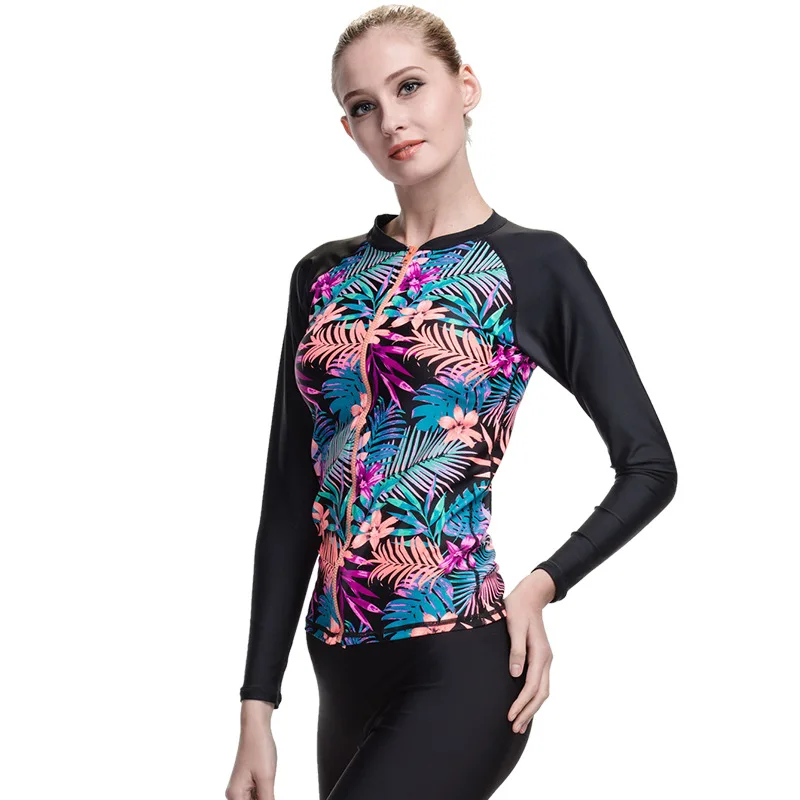 Lycra Skin UPF 50+ Sun Protection 2017 Rash Guard for Rashguard Floral Long Sleeve Printed Zip 