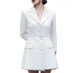 OL Длинные Белый костюм пальто весна 2019 новый европейский Стиль Винтаж мода нагрудные Slim Однобортный с длинным рукавом Для женщин топы L006