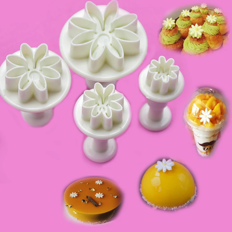 4PCS Daisy Flower Fondant Plunger Molds Cutters Sugar craft Cookies