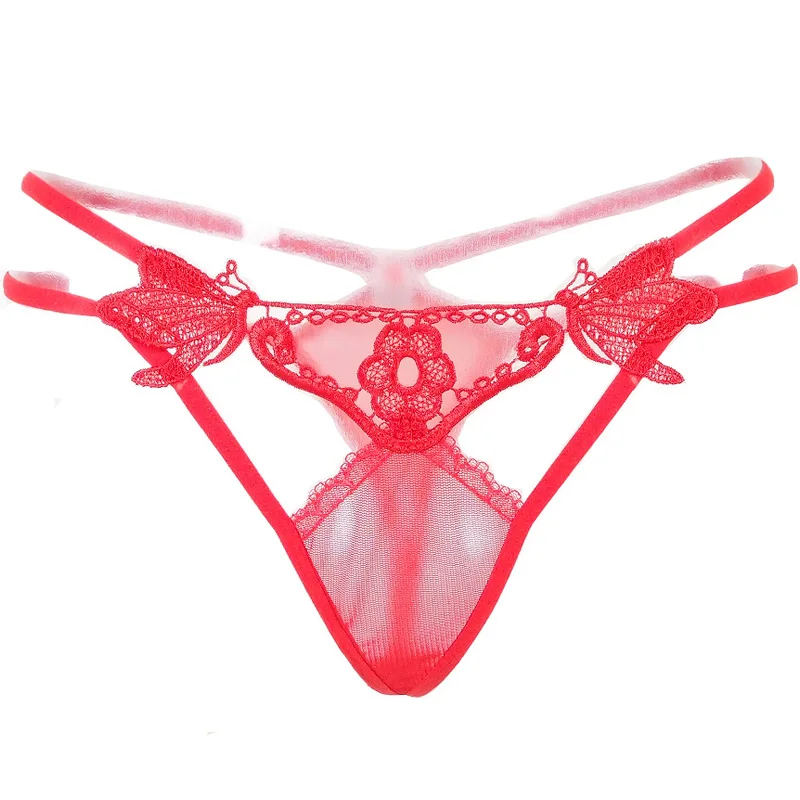 Проволочные искушающие трусики сексуальные кружевные женские прозрачные стринги - Цвет: red 2