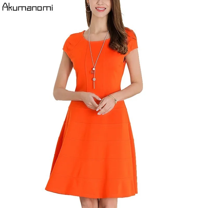 

Summer Dress Women Clothing O-neck Short Sleeve Orange Navy Blue Cupcake Dress High Quality Plus Size 5XL 4XL 3XL 2XL XL L M