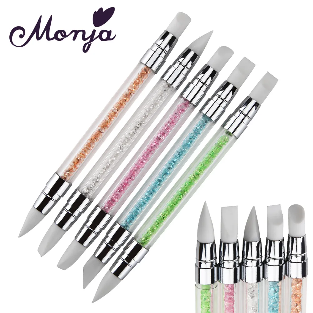 

Monja 2 Way Nail Sculpture Soft Silicone Carving Brush 3D Flower Liner Petal Builder Brush and Acrylic Polish Dotting Pen