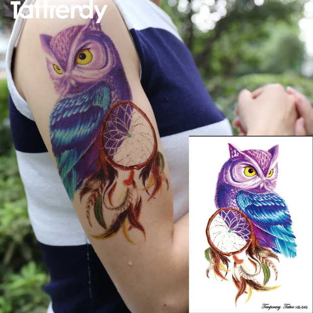 1 Pieza Tatuaje Temporal Color Búho Atrapasueños Tatuajes Pegatinas