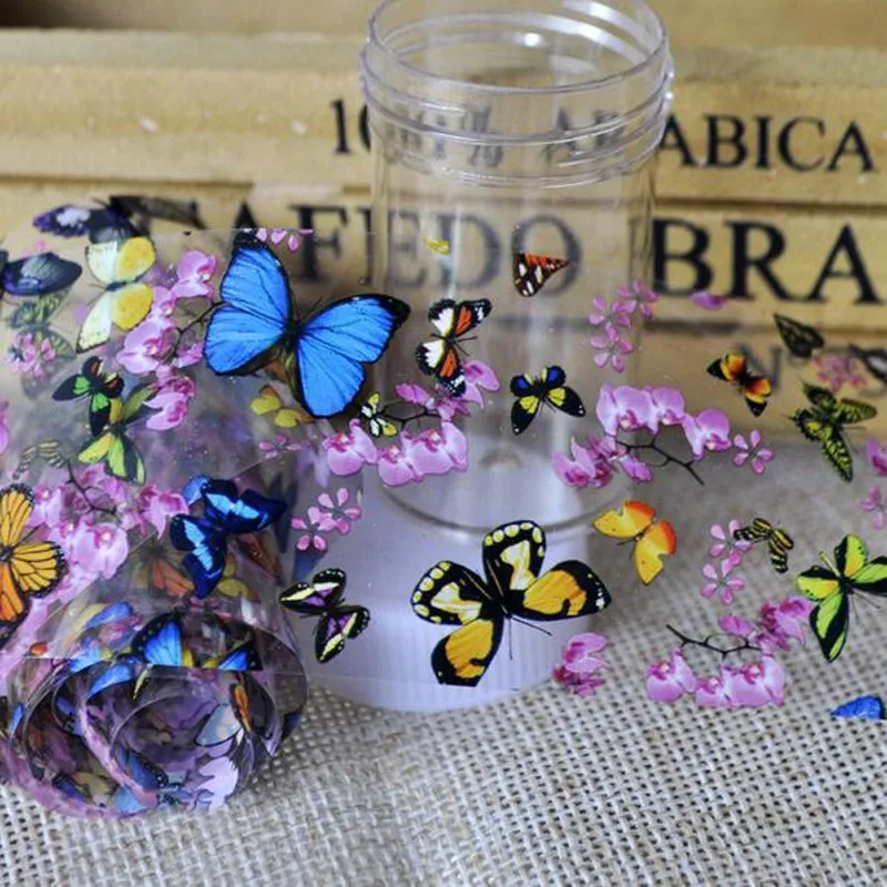 1 Bottle Nail Art Transfer Foils Nail Sticker Tip Decal Decoration Design DIY Butterfly Plum Flower Manicure Tools