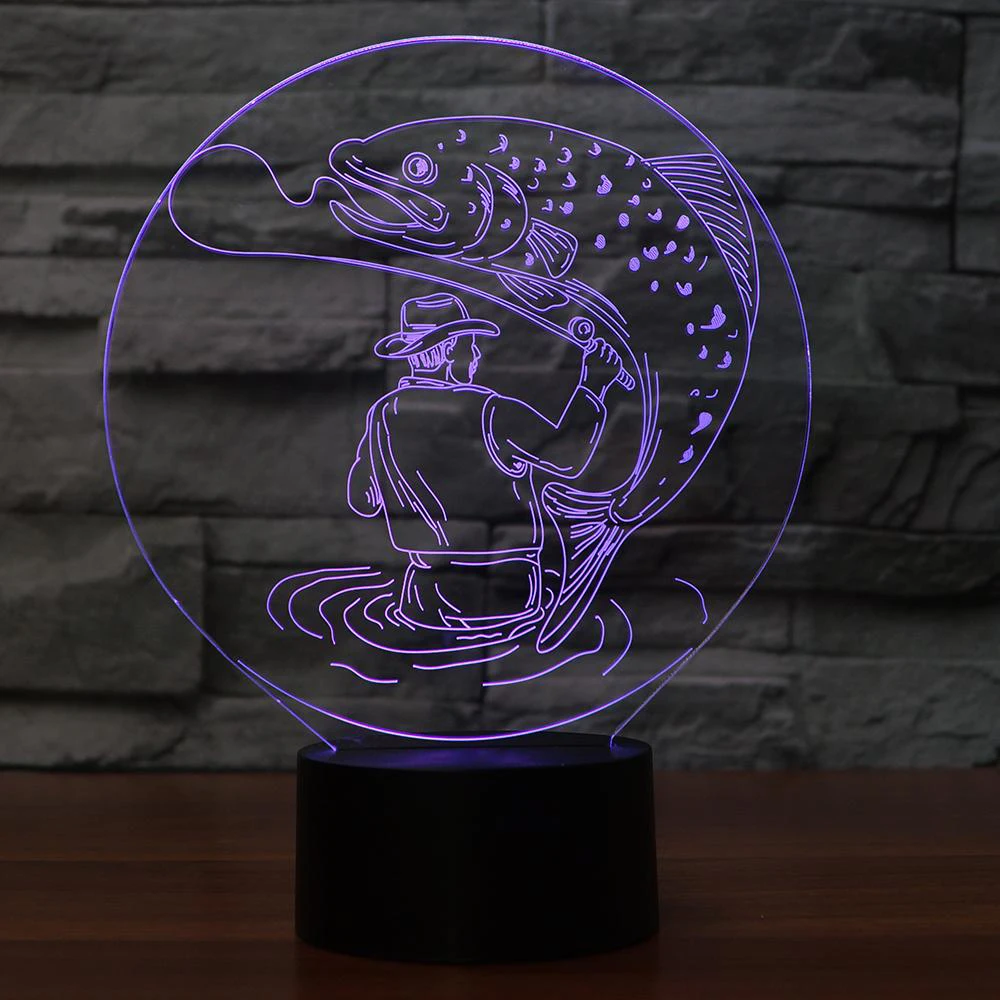 

7 Colors Visual 3D Man Catch Big Fish Table Lamp Atmosphere Led Decor Fishing Night Lights Kids Touch Switch Light Fixture Gifts