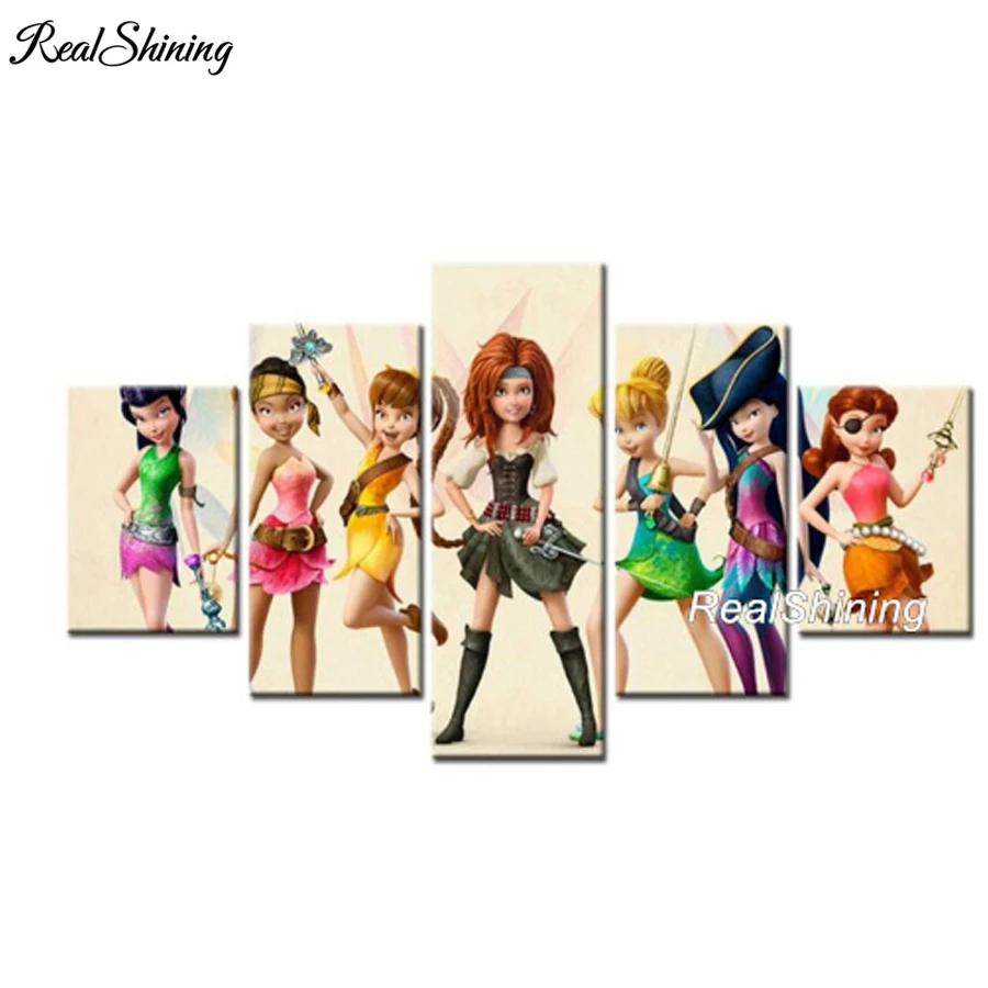 

REALSHINING 5pcs Diamond Painting Cross Stitch Square Mosaic diy Diamond Embroidery Cartoon Tinker Bell Needlework Pattern DM638