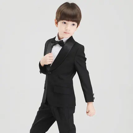 Пиджаки+брюки+бабочка+рубашка) костюмы для мальчиков смокинг брендовый и модный свадебный наряд жениха черный костюм блейзер - Цвет: black