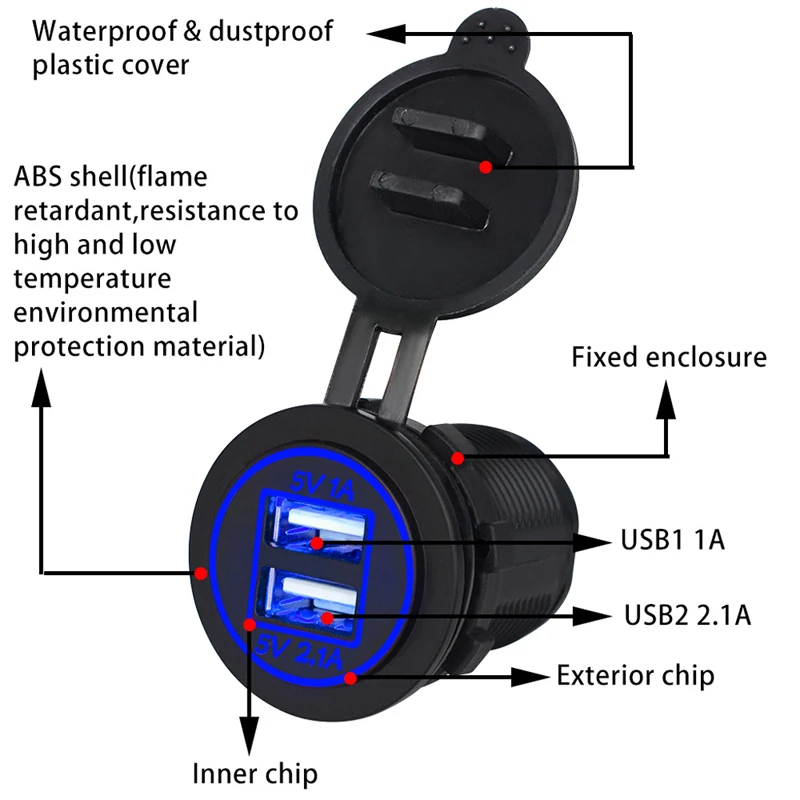 1 шт 12 V-24 V 2 Порты и разъёмы USB автомобильный адаптер питания для зарядного устройства Разветвитель Прикуривателя