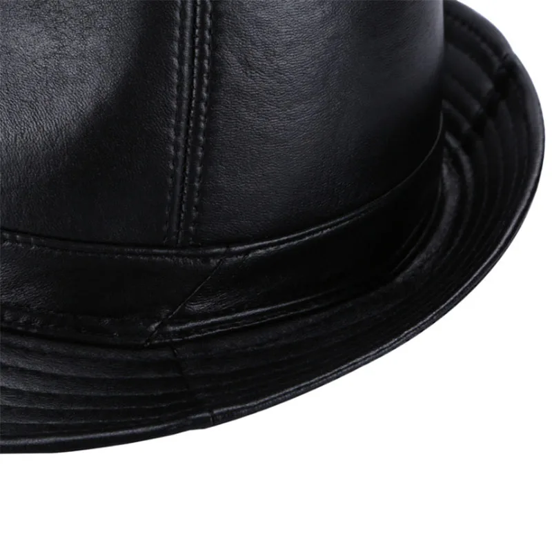 [AETRENDS] Зима Кожа Джаз Кепка Панама Шляпы для мужская фетровая шляпа из натуральной кожи Fedoras Z-5486
