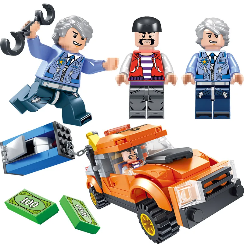 Street View Series Blocks Compatible LegoINGLYS City Policemen Vehicle Hunting Fugitives Figures Designer Bricks Toys For Boys