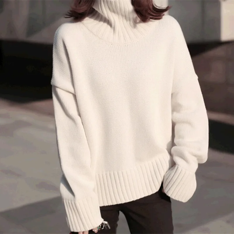 Козий кашемир добавить толстый женский модный пуловер свитер водолазка свободный томный Повседневный бежевый 4 цвета S/M/L