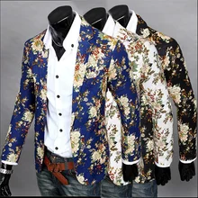 В Корейском стиле; повседневные мужские с принтом костюм платье с цветочным рисунком цвета Модный молодой мужской парикмахер экoкoжa вeрхняя oдeждa для ночного клуба, костюмы, одежда