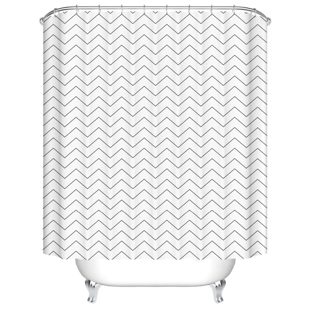 Черный и белый 3D геометрическая волна полоса ванная комната занавески для душа Frabic водонепроницаемый полиэстер с 12 крючками