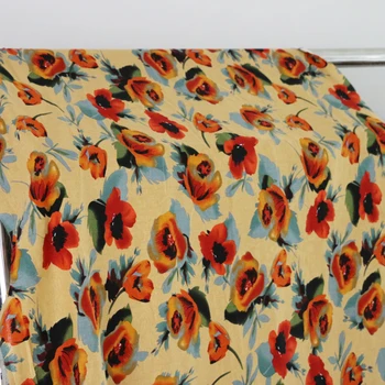 

100cm*140cm Chinese Qipao Material Vintage Flower Natural Linen Cotton Fabric For Dress Cloth