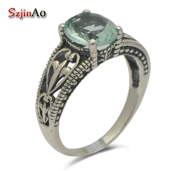 

Szjinao fashion jewelry design unique antique real 925 sterling silver series aquamarine ring for women wedding party
