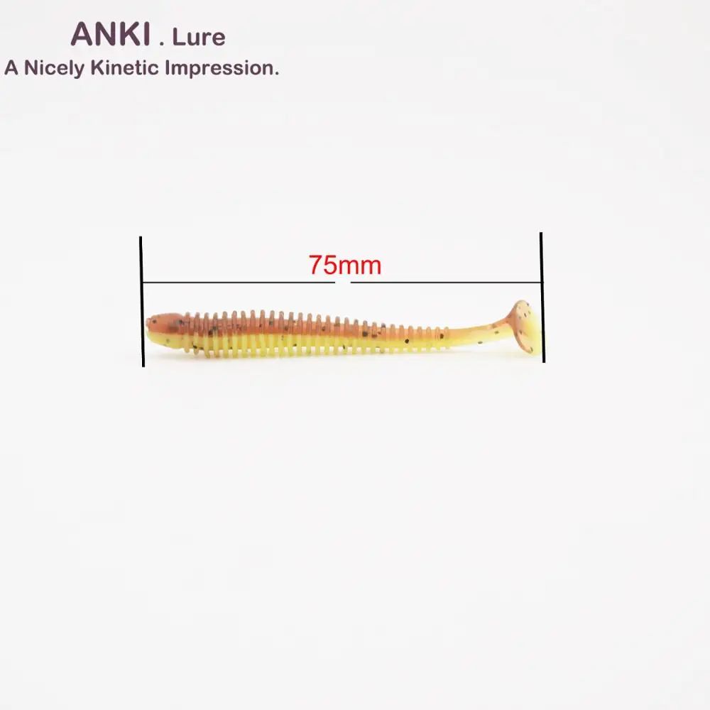 ANKI Japan 75 мм/2 г, 20 шт./лот, рыболовные приманки с поворотным эффектом, приманки для ловли рыбы, мягкие приманки для рыбалки