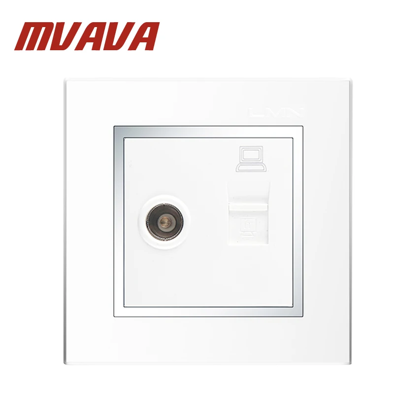MVAVA Double Port Computer And Television Wall Socket Electric RJ45 Network TV Aerial Socket Wall Mount