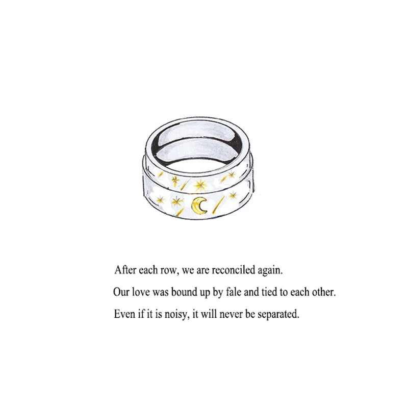 Qevila Fine Jewelry 925 Sterling Silver Rings Orignal Design Moon and Star Open Rings Engagement Wedding Ring for Women Lovers  (1)