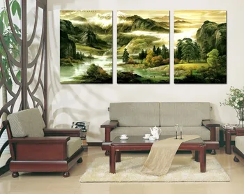 

2016 Limited Time-limited No Canvas Art Chinese Mountain Tree Landscape Painting 3 Panel Canvas Wall Art For Living Room Decor