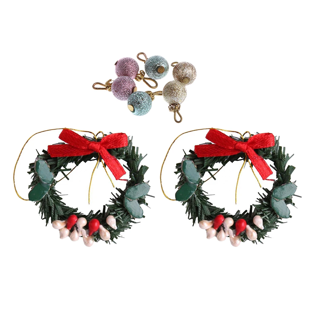 1/12 Dollhouse Christmas Tree Pendants Delicate Wreath & Balls Set Decor Accessory