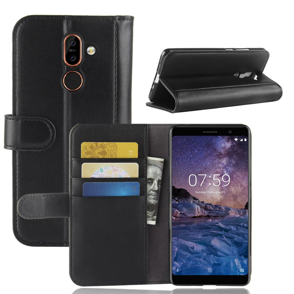 Для Nokia 7 Plus из натуральной кожи сплошной цвет флип чехол для