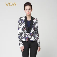 VOA весна осень Офисная Леди плюс размер печати Тонкий костюм пальто шелковые жаккардовые с длинным рукавом Повседневная Женская Туника жакетка W6256