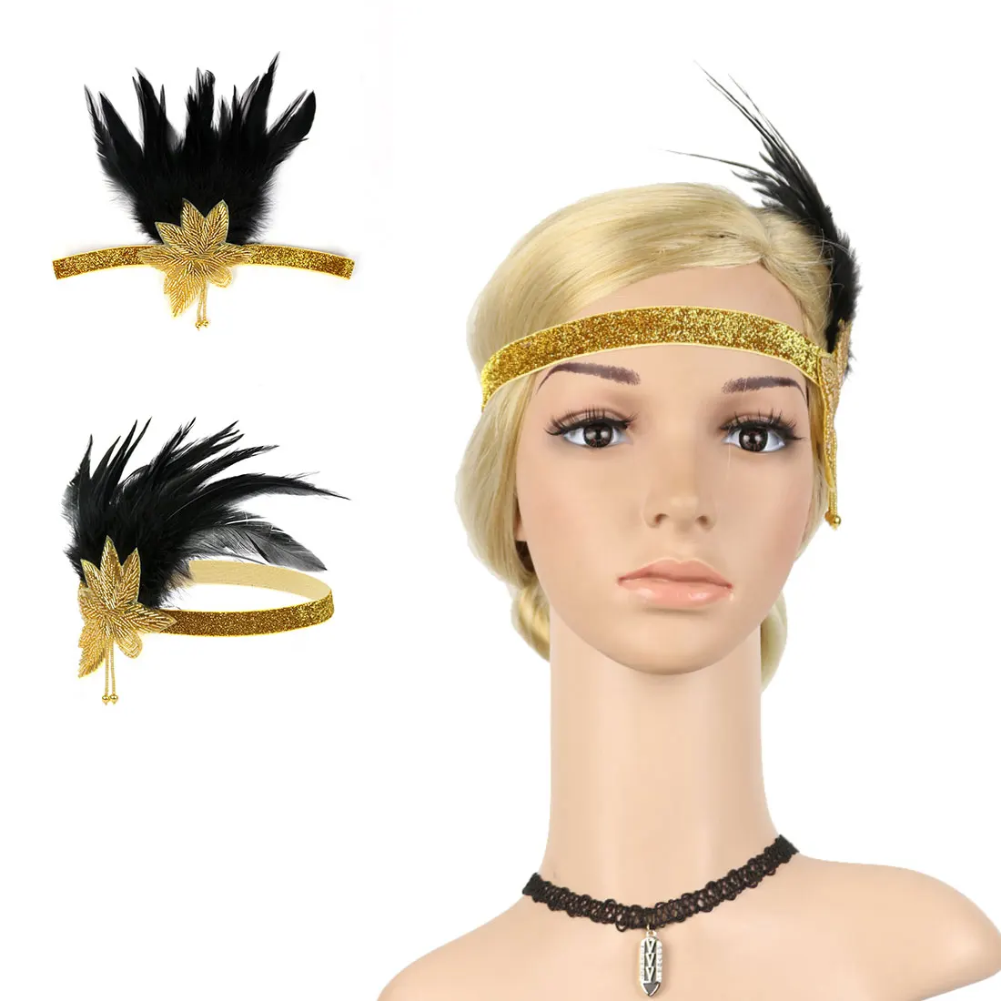 Vintage Prom Headpiece White Beaded Hair Band Ladies Floral Feather